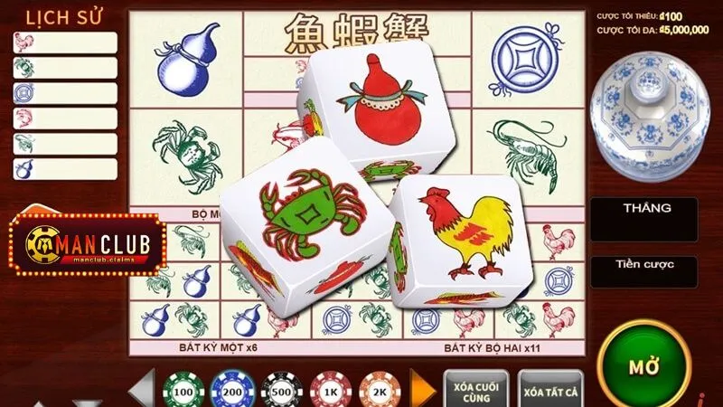 Game dân gian ManClub bầu cua tôm cá có sức hấp dẫn lớn